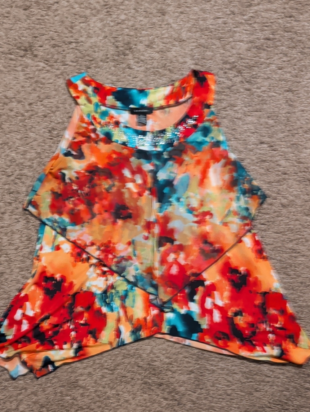 Liz McCoy Bright Orange & Teal Floral Layered Camisole
